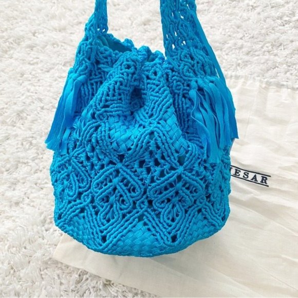 Camila Mesar Maxi Amor Dormido Mochila Drawstring Bucket Bag NWT Turquoise - Picture 9 of 13